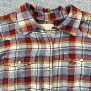 Lucky Brand Plaid Western Pearl Snap Peplum Shirt Red Blue Yellow Rodeo Festival thumbnail 6