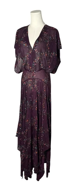 Free People FP One Purple Asymmetrical Hem Livia Maxi Dress Boho Summer READ thumbnail 1