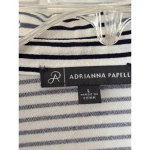 Adrianna‎ Papell Womens Large Navy White Striped Button Down Blouse Long Sleeve thumbnail 3