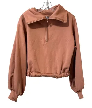 Warm & Cozy Lifestyle Women Size Medium 1/2 Zip Sweatshirt Runched Bottom Preppy thumbnail 1