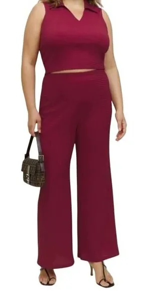 Reformation Size XS Wide Leg Pants Maroon Red Elastic Waist NWT‎ Casual thumbnail 1