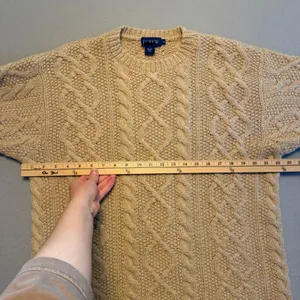 Vintage J.Crew Cable Knit Fisherman Sweater Wool Tan Beige Women Size Medium thumbnail 6