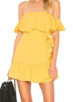 REVOLVE Superdown Jolene Ruffle Wrap Dress Marigold XS NWT thumbnail 1