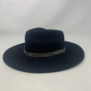 Zara Hat Wool Fedora Hat with Crystals Rhinestones Wide Brim Black‎ Size Small thumbnail 2