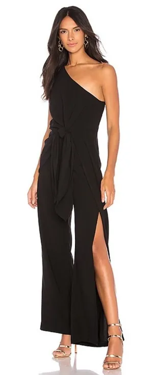 Bardot Black Bellini One Shoulder Tie Waist Wide Leg Jumpsuit Size 4 thumbnail 1
