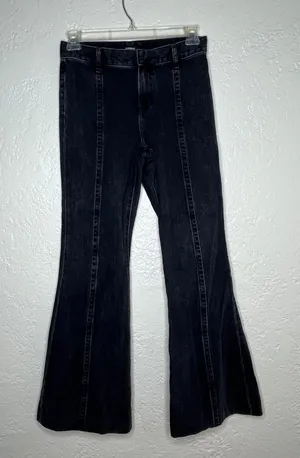 Express 70s Flare Mid Rise‎ Washed Black Denim Jeans 4R 007151638 thumbnail 1