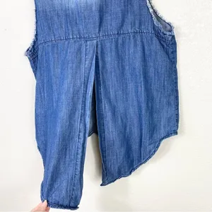 BDG Chambray Denim Distressed Hem Sleeveless Button Up Shirt thumbnail 4