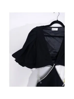 ALC Frank Hazel Crystal Twist Cutout Mini Dress 12 Black Balloon Puff Sleeve Diamond thumbnail 9