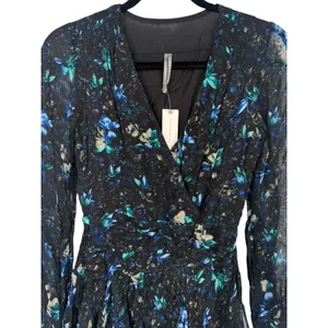 NWT Anthropologie Ruched Floral‎ Mini Dress Black Blue Size XS Fairy Feminine thumbnail 7
