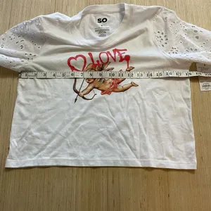 SO Cupid Cherub Angel White Top Eyelet Sleeves Juniors Small Brand New Love thumbnail 3