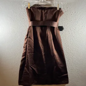 1319 | Alfred‎ Angelo Satin Strapless Belted Cocktail Prom Dress Brown Womens 4 thumbnail 2