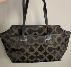 Coach Black Brown Medium size shoulder bag tote Leather Canvas thumbnail 1