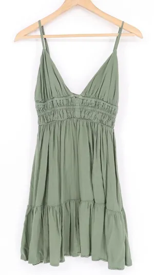Aéropostale Babydoll Dress Womens Small Olive Green Pleated Spaghetti Straps thumbnail 1