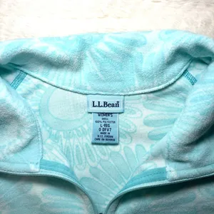 L.L. Bean Aqua Floral Fleece Pullover Size Large thumbnail 2