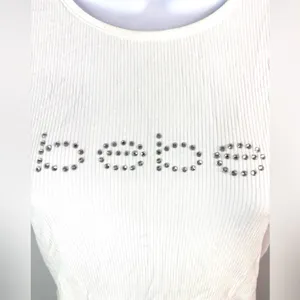 bebe M Spellout Ribbed Short Sleeve Circle Neck Top - Stark White thumbnail 2