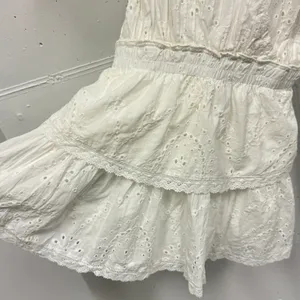 Sky to Moon Eyelet Lace Mini Dress Puff Sleeve Smocked Waist‎ Small White Boho thumbnail 4