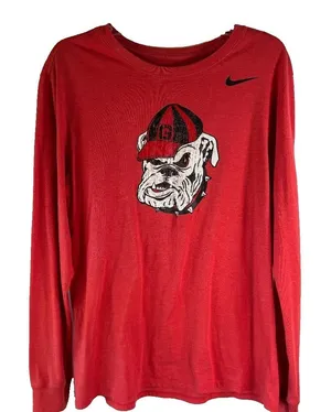 The Nike Tee Ga Bulldog Long Sleeve T shirt Women's‎ Size L Red Athletic Cut thumbnail 1