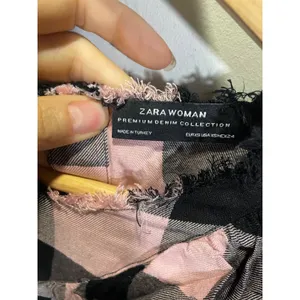 Zara Ruffle Top Women‎ XS Pink Black Buffalo Plaid Frayed Gingham Punk Grunge thumbnail 4