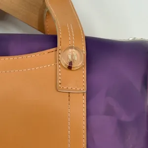 MAXX NEW YORK‎ Barrel Handbag Purple Clear Vinyl Tan Leather Top Handle Bag thumbnail 8