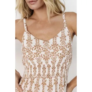 Baltic Born Thebes Tank Midi Dress Tan White Floral Smocked Waist Medium thumbnail 2