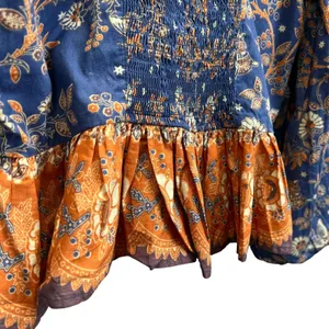 House of Harlow 1960 Peplum Top Women‎ S Blue Floral Lace-Up Boho Puff Sleeve thumbnail 13