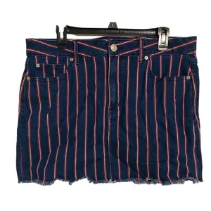 American Eagle Blue/Red Striped Super Stretch Hi Rise‎ Mini Denim Skirt size 14 thumbnail 1