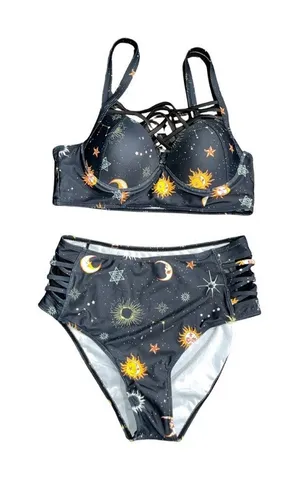 & Other Stories Bikini Two Piece Sun and Moon High Waisted SZ M Celestial Swimsuit Swim Beach thumbnail 1
