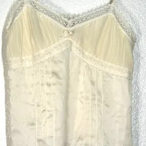 Y2K 2000's Vintage S 100% Silk Cami Lace Top Cream renaissance romantic tank thumbnail 5