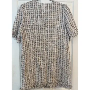 POL Tweed Dress LG White Colorful Plaid Fringe Button Detail Business Dressy‎ thumbnail 2