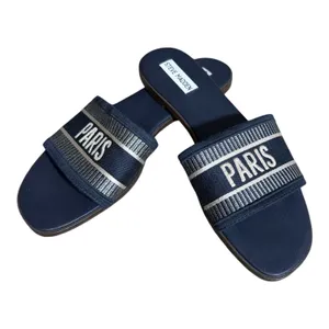Steve Madden Knox Navy Embroidered 'PARIS' Slide Sandals thumbnail 2