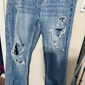 Zara High Waist Straight Leg 90s Full Length Jeans Sz 26/27 Thrashed Distressed thumbnail 3