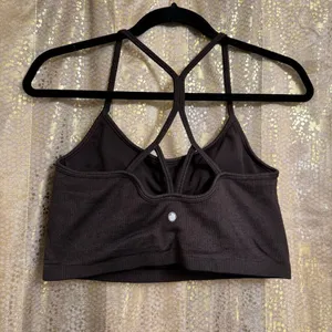 Yogalicious Chocolate Brown Ribbed Long Line Padded Sports bra Large thumbnail 2