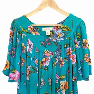 Bechamel Floral Maxi House Dress S Turquoise Pink Boho Cottagecore Artisan Folk thumbnail 4