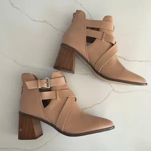 DV by Dolce Vita Drako Strapy Ankle Boots 8 Tan Booties Stacked Heel Vegan thumbnail 1