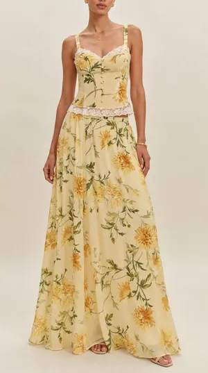 Reformation Women’s Lisette Top Gemma Maxi Skirt Honeyglow Floral Yellow Set 6 thumbnail 1