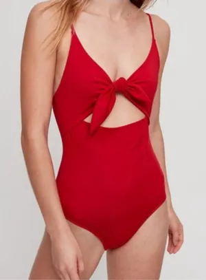 Aritzia Wilfred‎ Red Cutout Tie Front One Piece Swimsuit Sz S thumbnail 1