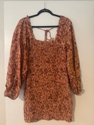 Free People Rust Floral Smocked Mini Dress thumbnail 5