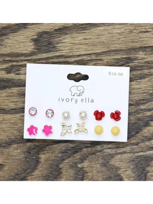 NWT Ivory Ella Floral Rhinestone Stud Earrings Gold / Multi Red Yellow Pink thumbnail 3