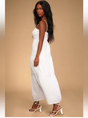 Lulu’s Sunny Situation White & Pink Swiss Dot Tiered Maxi Dress Size Small thumbnail 2