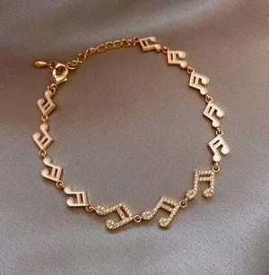 18K Gold Plated Adjustable Musical Note Charm Bracelet for Women thumbnail 1