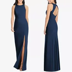 NWT Dessy Collection Diamond Cutout Back Trumpet‎ Gown Slit in Midnight Navy thumbnail 2