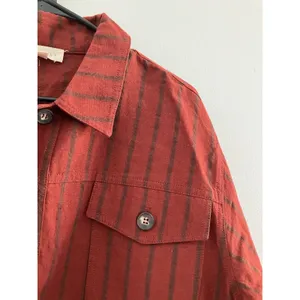 Promesa 100% cotton button down shirt Shacket rust brown‎ striped women's medium thumbnail 2