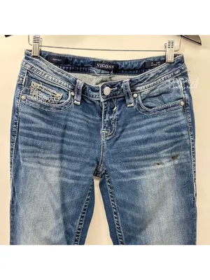 Vigoss Heritage Fit Distressed Sequin Embroidered Bootcut Jeans Size 6 thumbnail 2