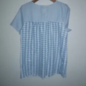 Tati Fashion M Blue Checked Snap Front Short Sleeved Pocketed House Coat thumbnail 3