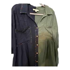 Peach Love California Color Block Gauze Shirt Dress Studded Oversized L-3X thumbnail 10