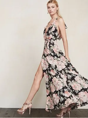 Reformation • Arianna Dress maxi wrap gown De Marie dark floral thumbnail 8