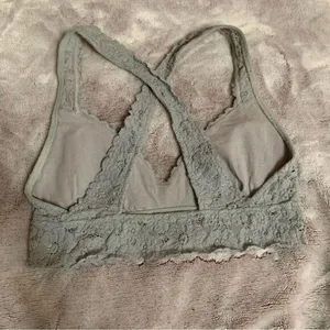 Aerie Floral Lace Crossback Bralette Gray Scalloped V-Neck Lined Intimates Small thumbnail 2