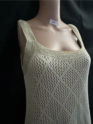 Venus Women’s 2 PC Sleeveless Crochet Knit Slip Dress Cream & Gold MD NWT thumbnail 5