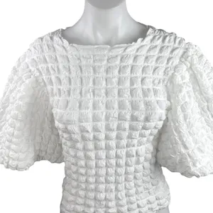 Anthropologie Eri + Ali Women's White Textured Bubble Puff Sleeve Blouse Top XXS thumbnail 3
