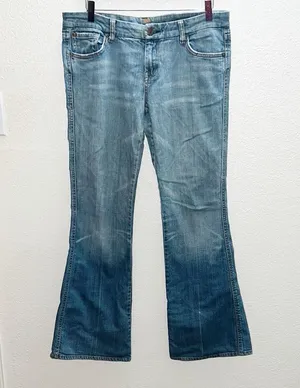 7 For All Mankind Women's Wide Leg Low To MidRise Flare Light Blue Jeans thumbnail 1